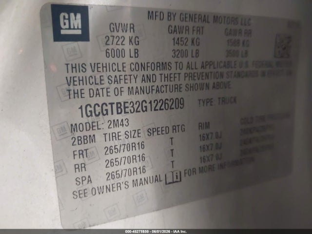 Chevrolet Colorado Wt 2016 1GCGTBE32G1226209 Image 9