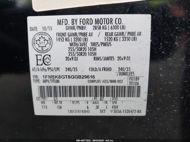 1FM5K8GT8GGB29616 Ford EXPLORER SPORT