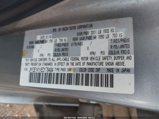 Aukcja sprzedaży 2014 Mazda Mazda2 Sport, vin: JM1DE1KYXE0178484, numer aukcji: 45277536
