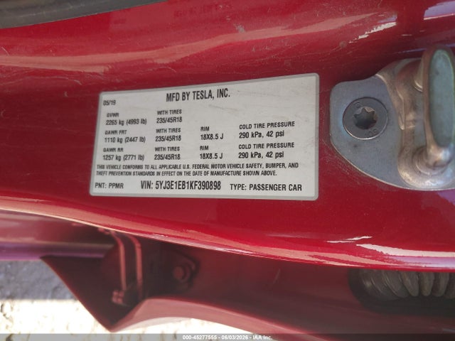 Tesla Model 3 Long Range/performance 2019 5YJ3E1EB1KF390898 Image 9