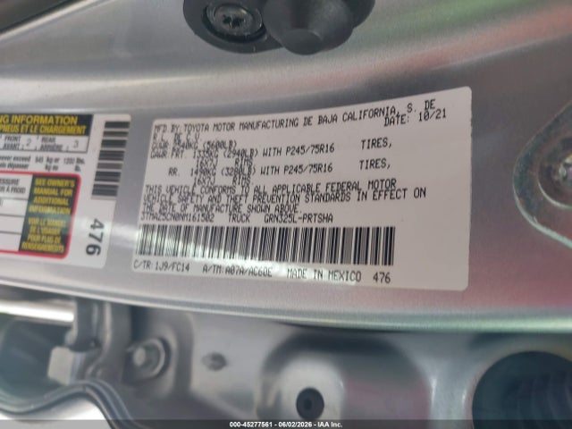 Aukcja sprzedaży 2022 Toyota Tacoma Sr5 V6, vin: 3TMAZ5CN0NM161502, numer aukcji: 45277561