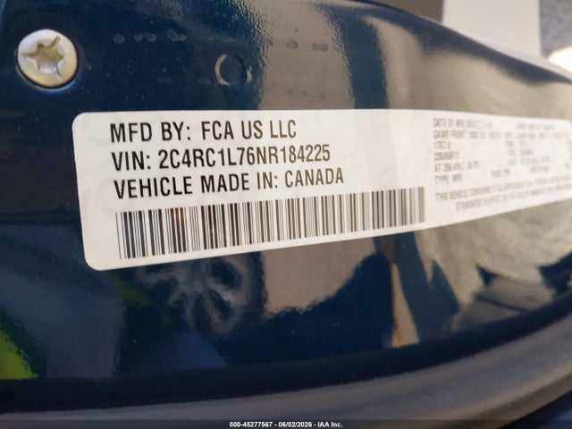 45277567 :رقم المزاد ، 2C4RC1L76NR184225 vin ، 2022 Chrysler Pacifica Hybrid Touring L مزاد بيع