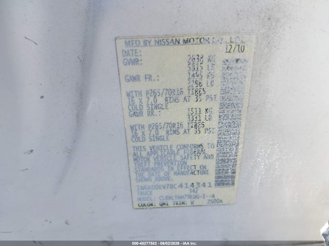 Продаж на аукціоні авто 2011 Nissan Frontier Sv, vin: 1N6AD0EV7BC414341, номер лоту: 45277582