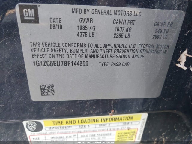 Aukcja sprzedaży 2011 Chevrolet Malibu 1lt, vin: 1G1ZC5EU7BF144399, numer aukcji: 45277612