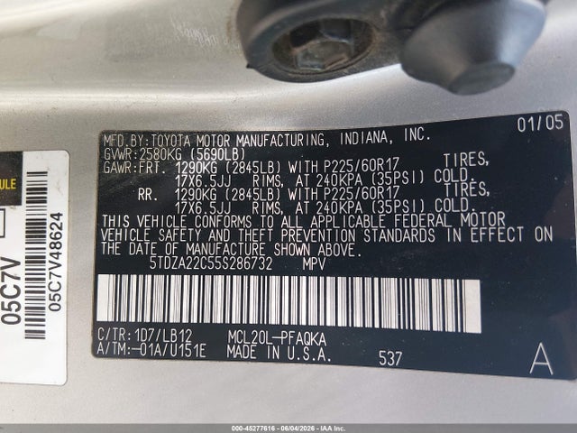 Aukcja sprzedaży 2005 Toyota Sienna Xle Limited, vin: 5TDZA22C55S286732, numer aukcji: 45277616