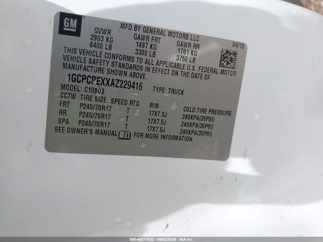 Продаж на аукціоні авто 2010 Chevrolet Silverado 1500 Work Truck, vin: 1GCPCPEXXAZ229416, номер лоту: 45277632