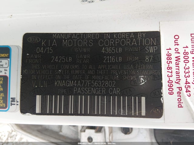 KIA Optima Lx 2015 KNAGM4A77F5632802 Image 9