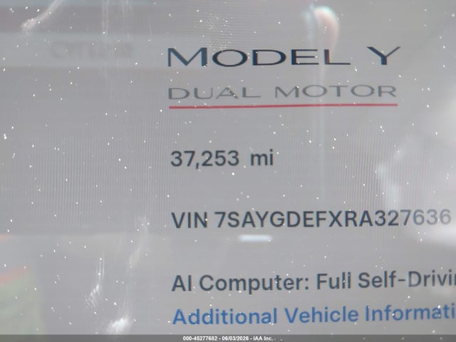 Aukcja sprzedaży 2024 Tesla Model Y Performance Dual Motor All-wheel Drive, vin: 7SAYGDEFXRA327636, numer aukcji: 45277682