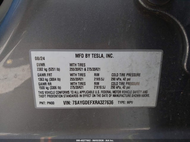 Aukcja sprzedaży 2024 Tesla Model Y Performance Dual Motor All-wheel Drive, vin: 7SAYGDEFXRA327636, numer aukcji: 45277682