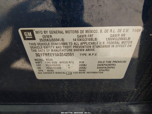 Продаж на аукціоні авто 2010 Cadillac Srx Performance Collection, vin: 3GYFNEEY0AS542551, номер лоту: 45277750