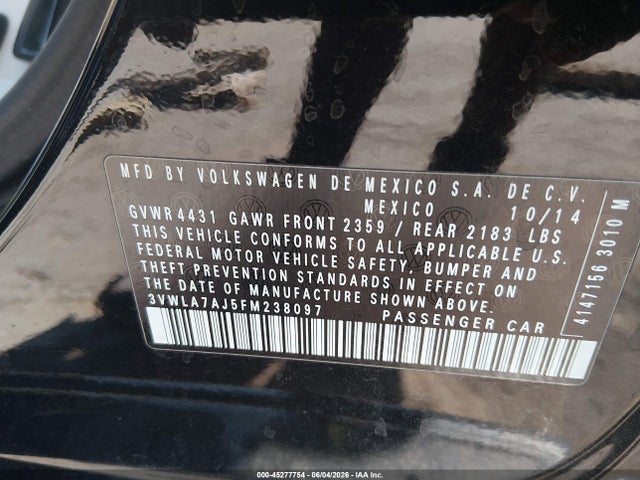 3VWLA7AJ5FM238097 Volkswagen Jetta 2.0l Tdi Sel