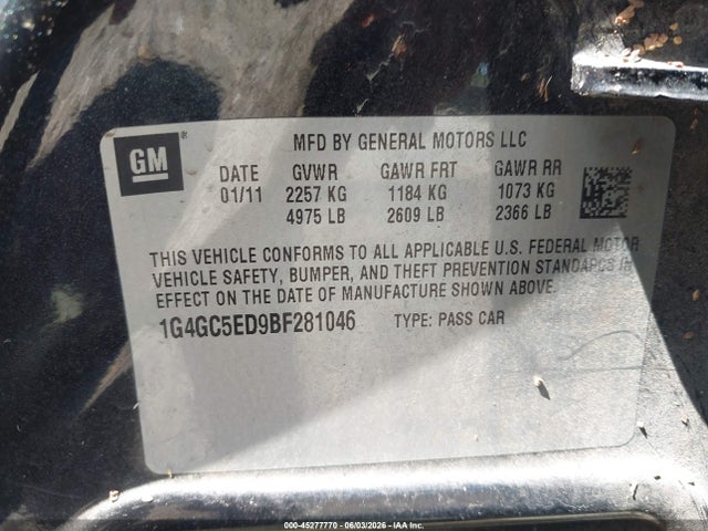Aukcja sprzedaży 2011 Buick Lacrosse Cxl, vin: 1G4GC5ED9BF281046, numer aukcji: 45277770