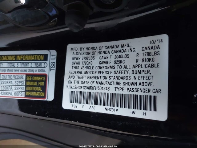 Honda CIVIC EX 2015 2HGFG3A8XFH504248 Image 9