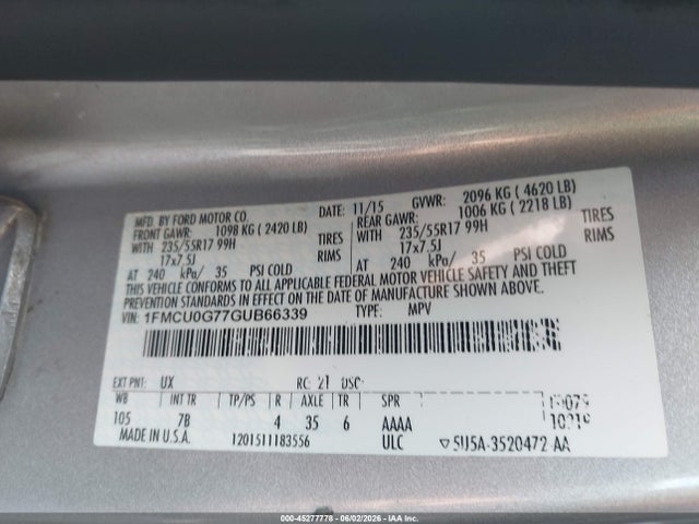 Aukcja sprzedaży 2016 Ford Escape Se, vin: 1FMCU0G77GUB66339, numer aukcji: 45277778