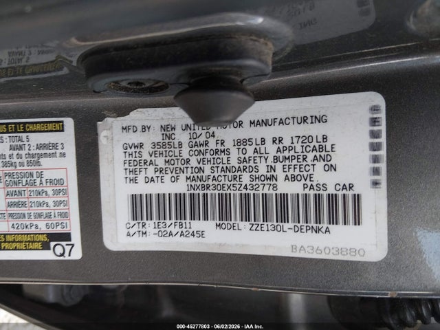 Aukcja sprzedaży 2005 Toyota Corolla Le, vin: 1NXBR30EX5Z432778, numer aukcji: 45277803