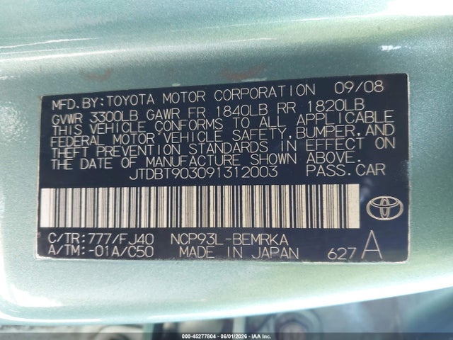 Aukcja sprzedaży 2009 Toyota Yaris, vin: JTDBT903091312003, numer aukcji: 45277804