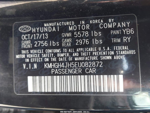 Aukcja sprzedaży 2014 Hyundai Equus Ultimate, vin: KMHGH4JH5EU082872, numer aukcji: 45277870