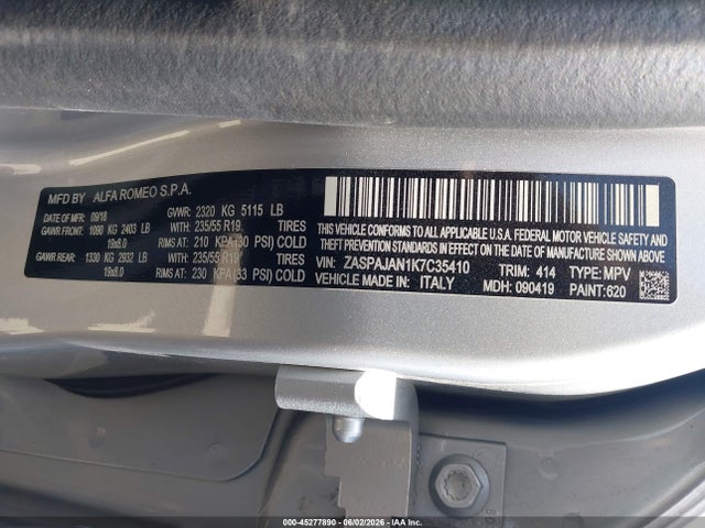 ZASPAJAN1K7C35410 Alfa Romeo Stelvio Sport Rwd