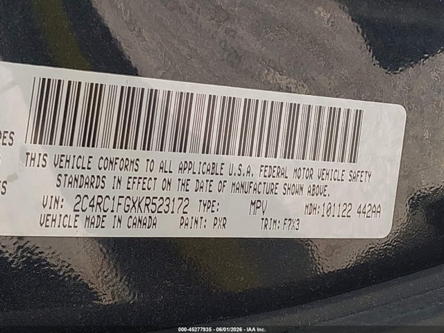 Продаж на аукціоні авто 2019 Chrysler Pacifica Touring Plus, vin: 2C4RC1FGXKR523172, номер лоту: 45277935