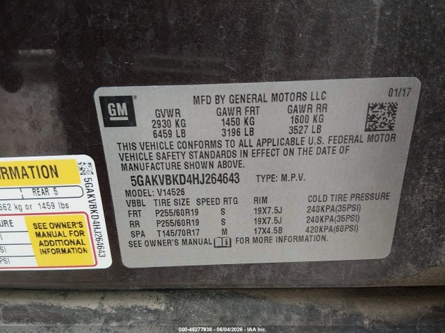 Продажа на аукционе авто 2017 Buick Enclave Leather, vin: 5GAKVBKD4HJ264643, номер лота: 45277938