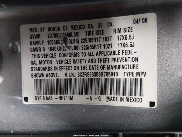 Продажа на аукционе авто 2008 Honda Cr-v Lx, vin: 3CZRE38358G705810, номер лота: 45277980