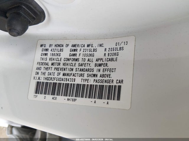 Aukcja sprzedaży 2013 Honda Accord Sport, vin: 1HGCR2F5XDA094309, numer aukcji: 45278008