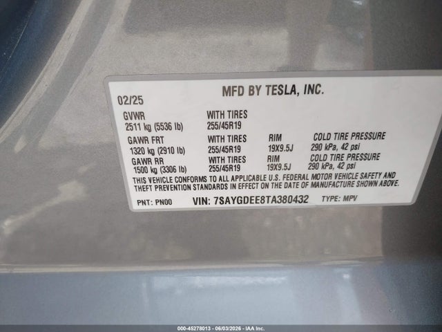 Продажа на аукционе авто 2026 Tesla Model Y All-wheel Drive/long Range Launch Series/premium All-wheel Drive, vin: 7SAYGDEE8TA380432, номер лота: 45278013