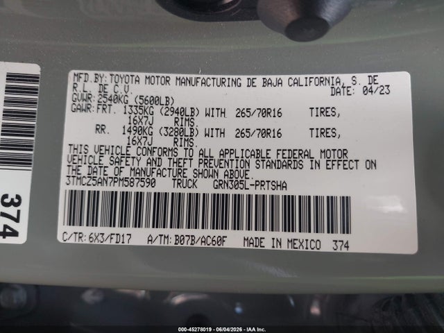 3TMCZ5AN7PM587590 Toyota Tacoma Trd Off Road