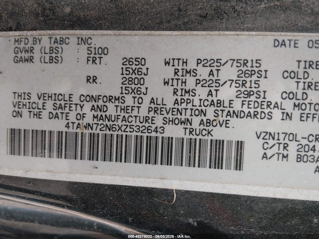 Aukcja sprzedaży 1999 Toyota Tacoma, vin: 4TAWN72N6XZ532643, numer aukcji: 45278022