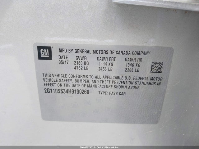 Chevrolet IMPALA 1LT 2017 2G1105S34H9190260 Image 9
