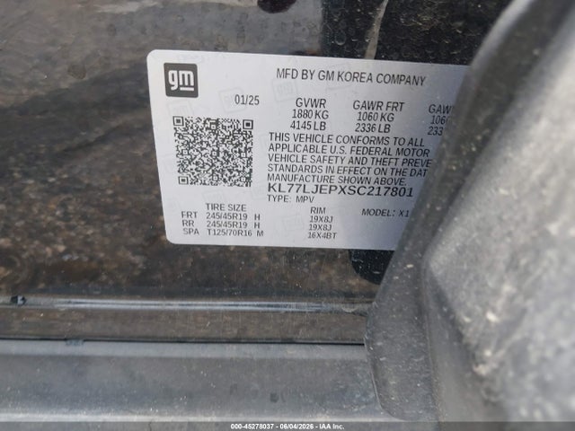 2025 Chevrolet Trax Fwd 2rs მანქანა იყიდება აუქციონზე, vin: KL77LJEPXSC217801, აუქციონის ნომერი: 45278037