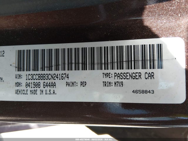 45278046 :رقم المزاد ، 1C3CCBBB3CN241674 vin ، 2012 Chrysler 200 Touring مزاد بيع