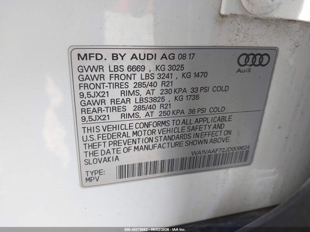 Продажа на аукционе авто 2018 Audi Q7 3.0t Premium, vin: WA1VAAF72JD009624, номер лота: 45278062