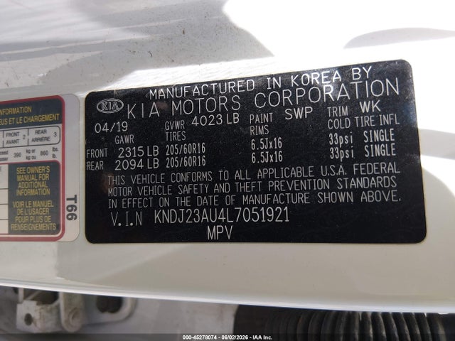 Aukcja sprzedaży 2020 Kia Soul Lx, vin: KNDJ23AU4L7051921, numer aukcji: 45278074