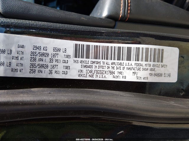 Продаж на аукціоні авто 2016 Jeep Grand Cherokee Limited 75th Anniversary, vin: 1C4RJFBG5GC417804, номер лоту: 45278086