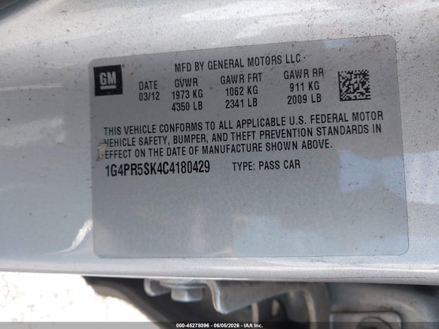 Aukcja sprzedaży 2012 Buick Verano Convenience Group, vin: 1G4PR5SK4C4180429, numer aukcji: 45278096