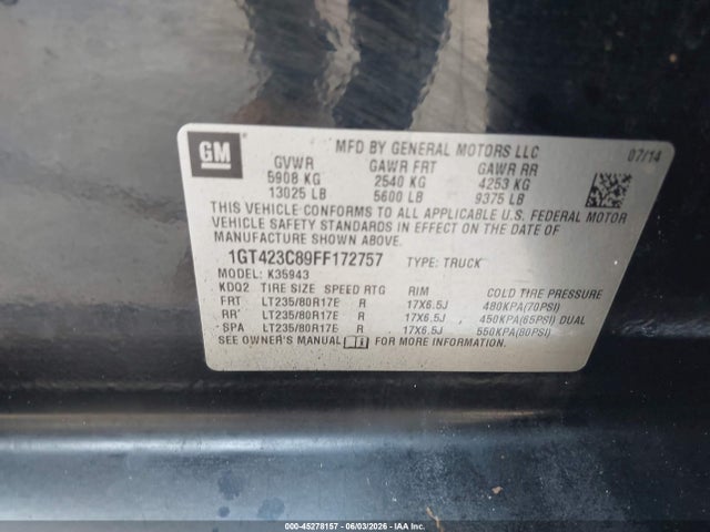Aukcja sprzedaży 2015 Gmc Sierra 3500hd Slt, vin: 1GT423C89FF172757, numer aukcji: 45278157