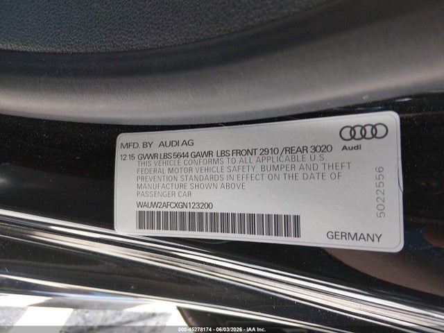 2016 Audi S7 4.0t მანქანა იყიდება აუქციონზე, vin: WAUW2AFCXGN123200, აუქციონის ნომერი: 45278174