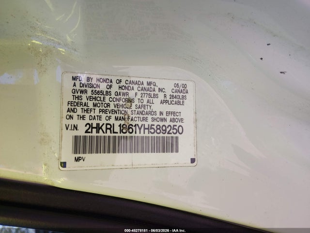 Aukcja sprzedaży 2000 Honda Odyssey Ex, vin: 2HKRL1861YH589250, numer aukcji: 45278181