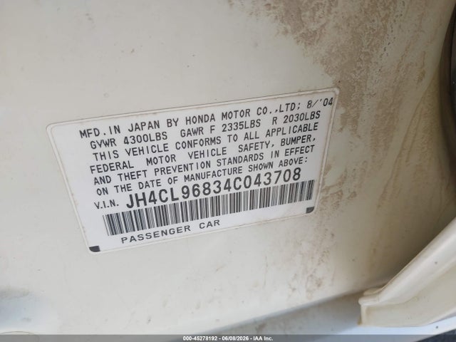 45278192 :رقم المزاد ، JH4CL96834C043708 vin ، 2004 Acura Tsx مزاد بيع
