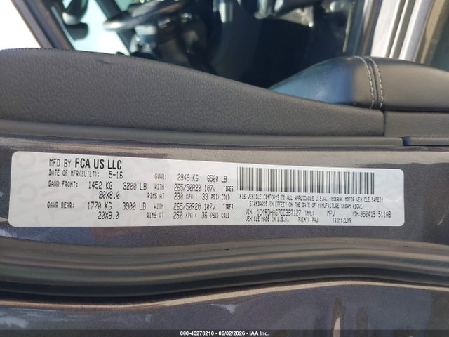 2016 Dodge Durango Sxt მანქანა იყიდება აუქციონზე, vin: 1C4RDHAG7GC387127, აუქციონის ნომერი: 45278210