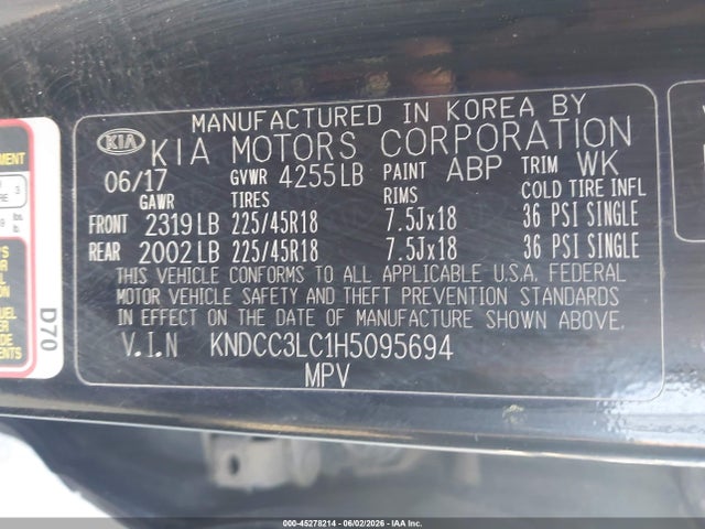 2017 Kia Niro Ex მანქანა იყიდება აუქციონზე, vin: KNDCC3LC1H5095694, აუქციონის ნომერი: 45278214