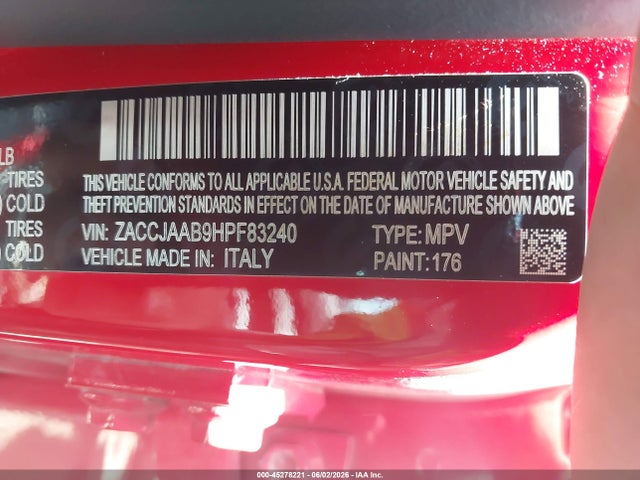Продажа на аукционе авто 2017 Jeep Renegade Sport Fwd, vin: ZACCJAAB9HPF83240, номер лота: 45278221