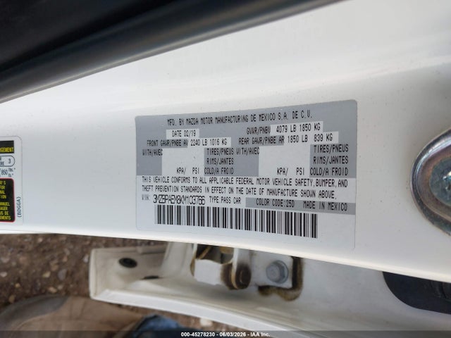 Aukcja sprzedaży 2019 Mazda Mazda3 Premium Package, vin: 3MZBPAEM8KM103766, numer aukcji: 45278230