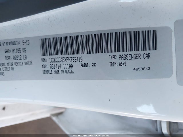Aukcja sprzedaży 2015 Chrysler 200 Limited, vin: 1C3CCCABXFN722419, numer aukcji: 45278241