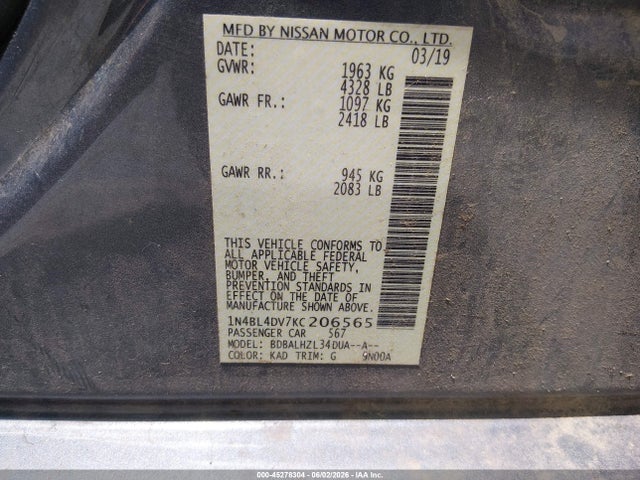 Nissan Altima 2.5 Sv 2019 1N4BL4DV7KC206565 Image 9