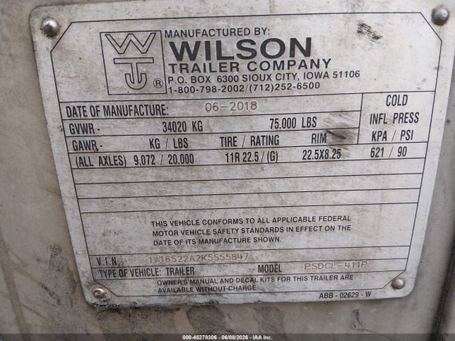 Aukcja sprzedaży 2019 Wilson Trailer Co Unknown, vin: 1W16522A2K5555847, numer aukcji: 45278306