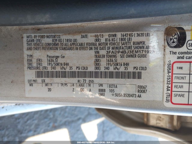 Auction sale of the 2014 Ford Fiesta Se, vin: 3FADP4BJ3EM171927, lot number: 45278309