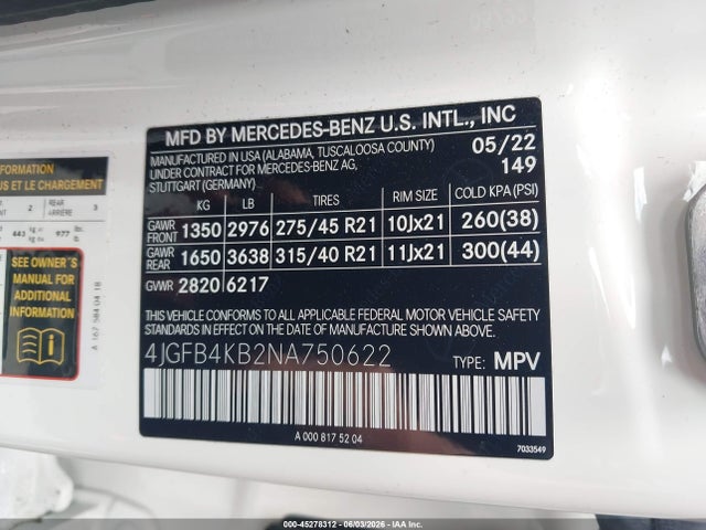 4JGFB4KB2NA750622 Mercedes-Benz Gle 350 4matic
