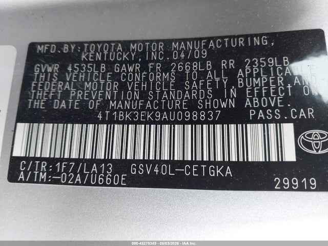 Продаж на аукціоні авто 2010 Toyota Camry Xle V6, vin: 4T1BK3EK9AU098837, номер лоту: 45278345